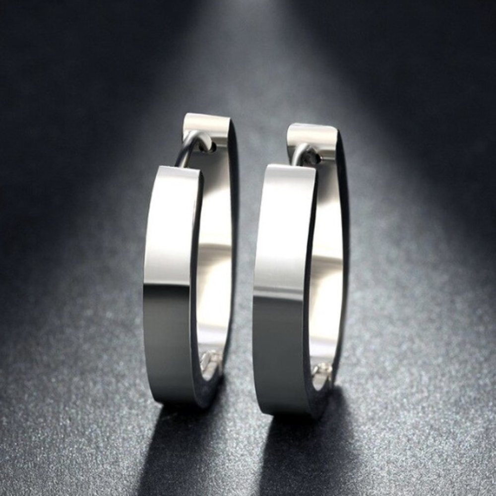 Hoop huggies earrings jewelry white gold tone stainless steel shiny brand new